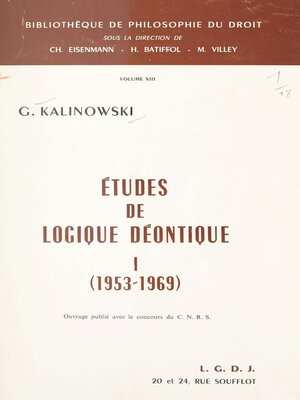 cover image of Études de logique déontique (1). 1953-1969